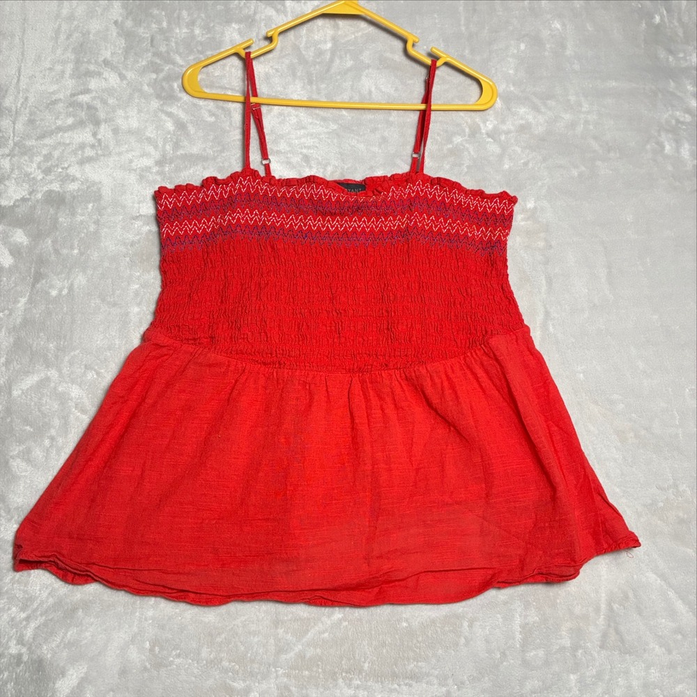 Lane Bryant Red Smocked Cami Top Embroidered Peplum Blouse Plus Size 18